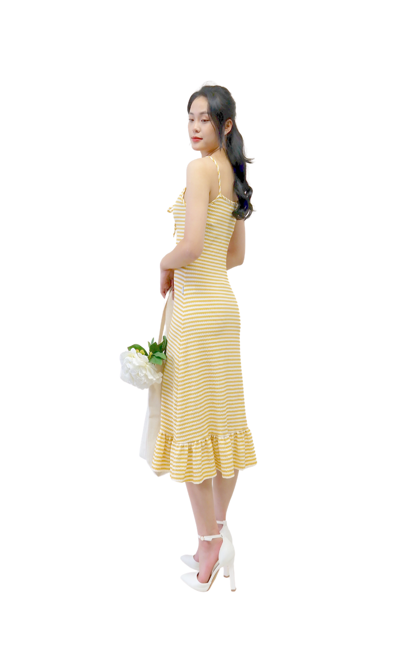 Đầm thun kẻ 2 dây-DT010223