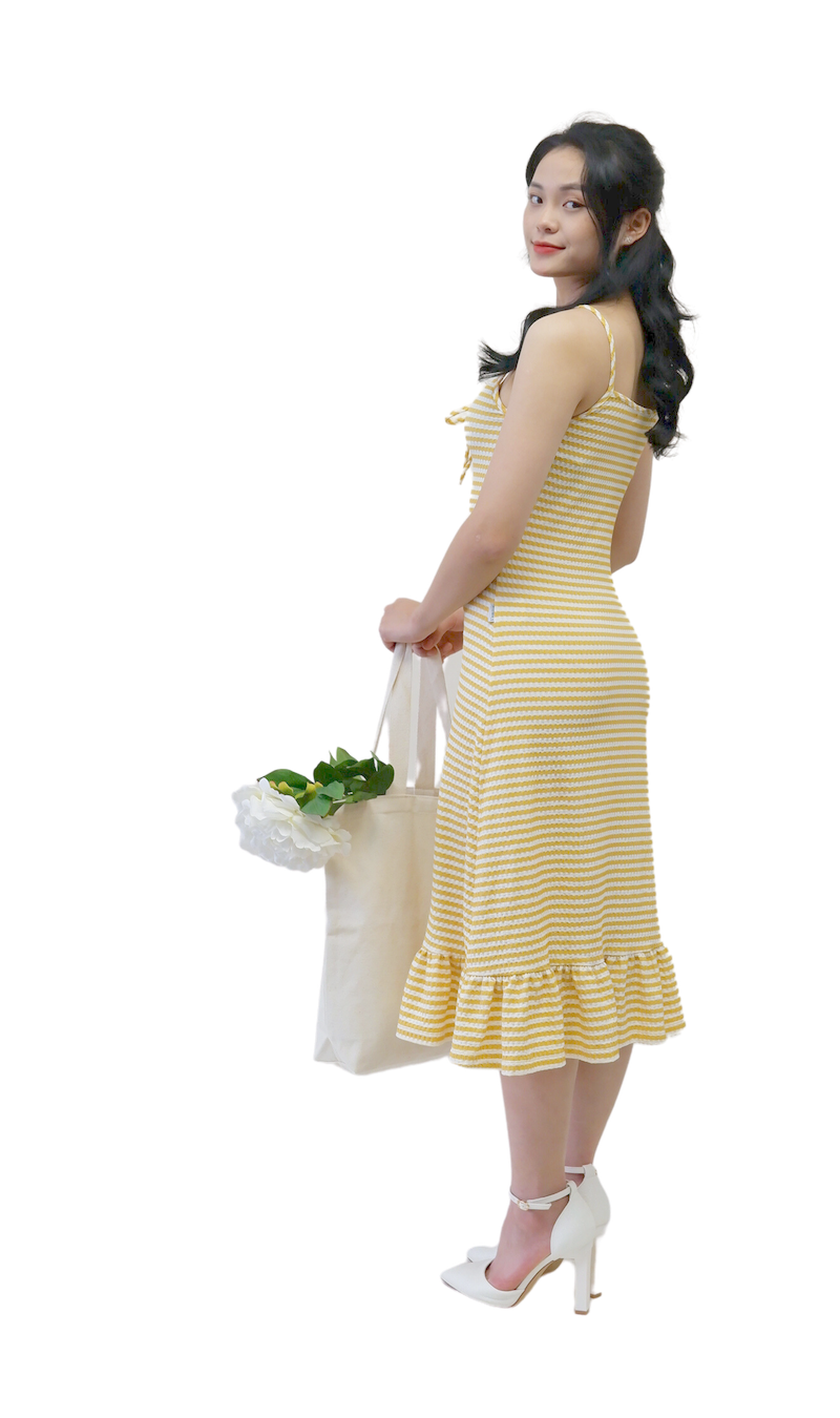 Đầm thun kẻ 2 dây-DT010223