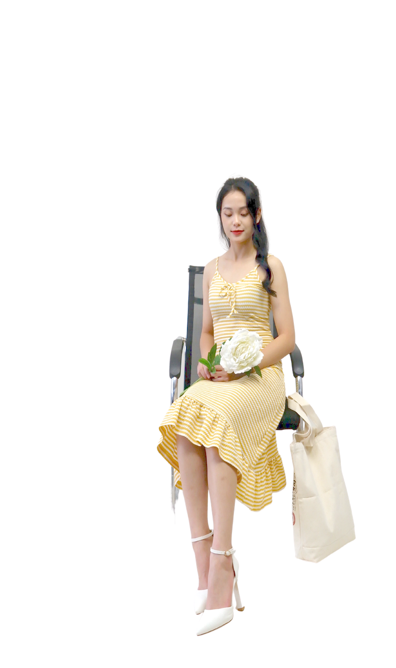 Đầm thun kẻ 2 dây-DT010223