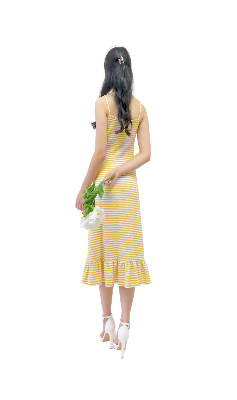 Đầm thun kẻ 2 dây-DT010223