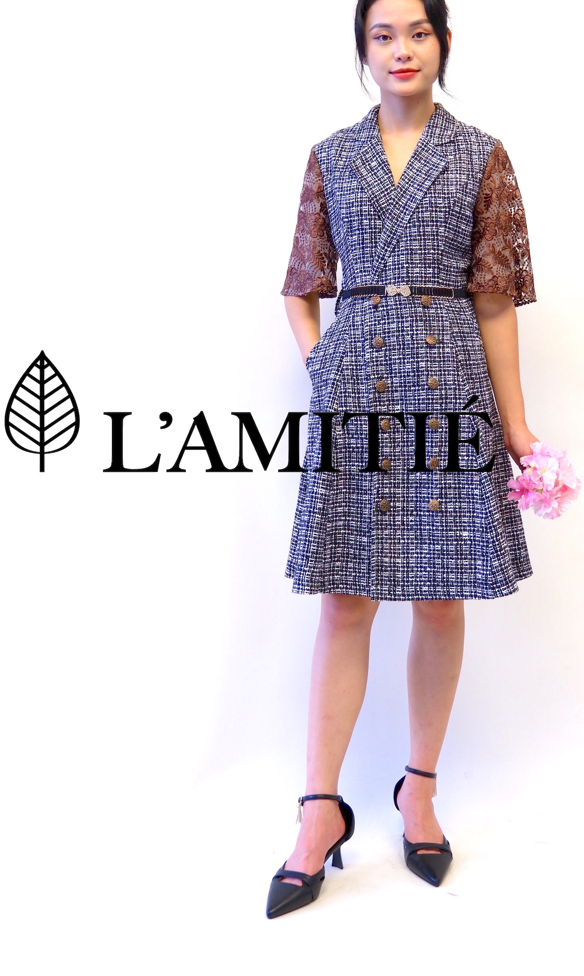 Đầm tweed cổ vest-VLT050223