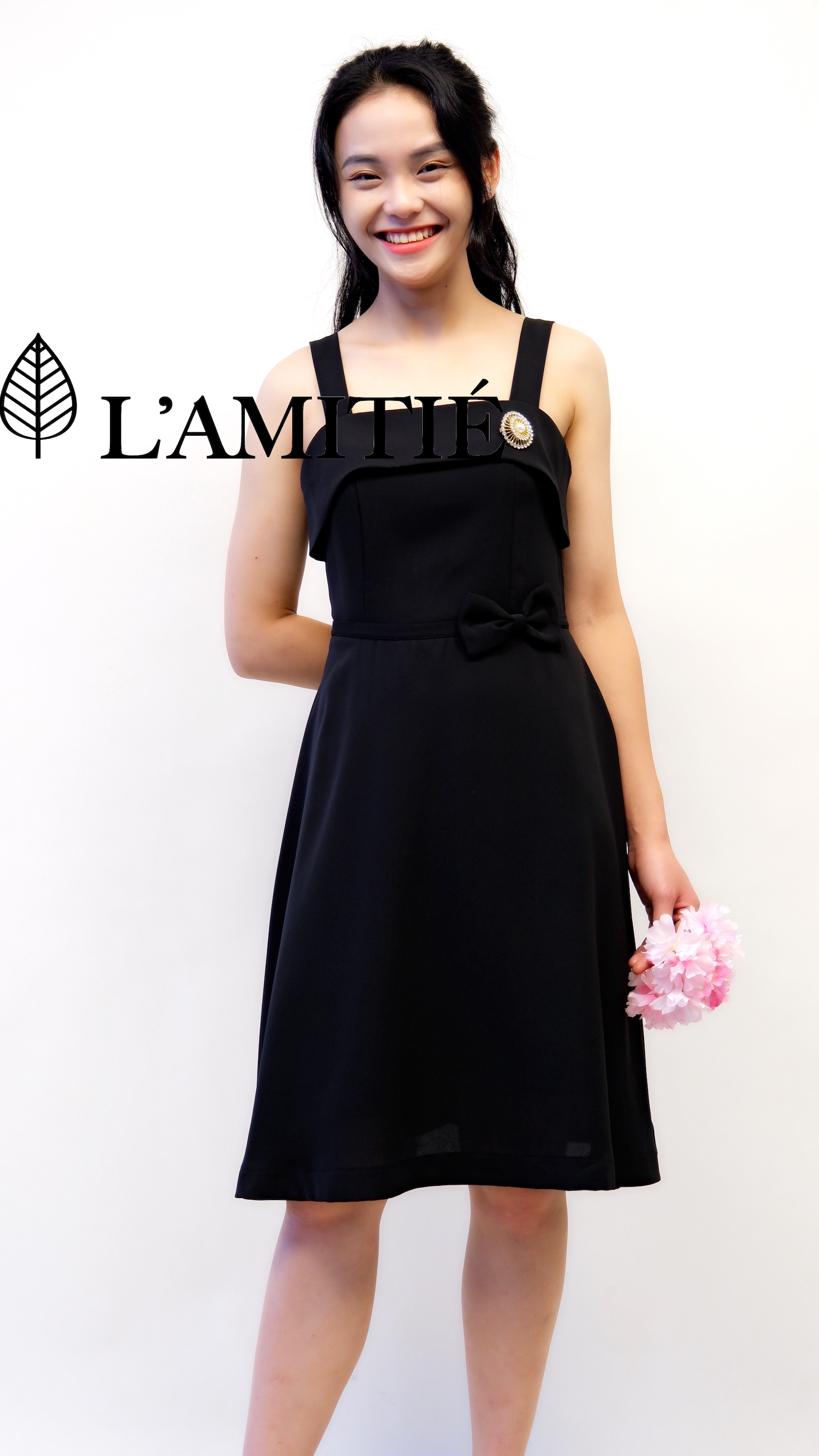 Đầm xoè 2 dây đính nơ sang trọng-VLT010223