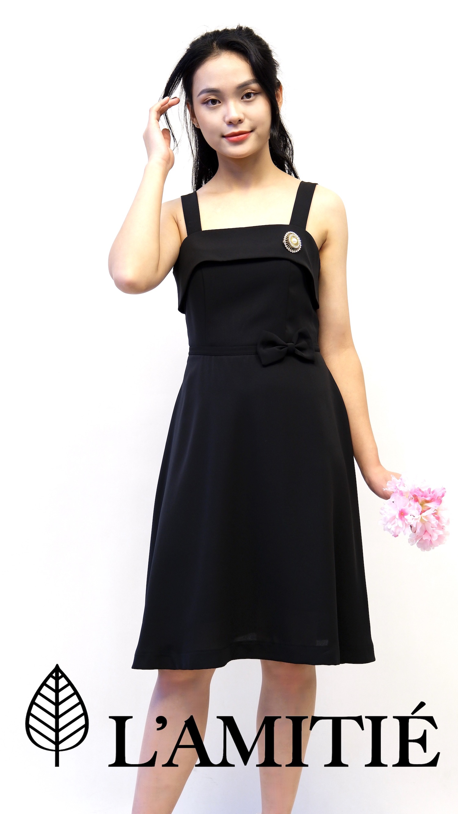Đầm xoè 2 dây đính nơ sang trọng-VLT010223