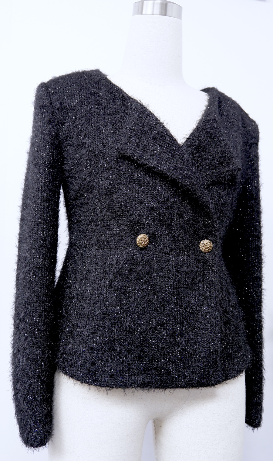 Áo vest dạ tweed đen-VE181222