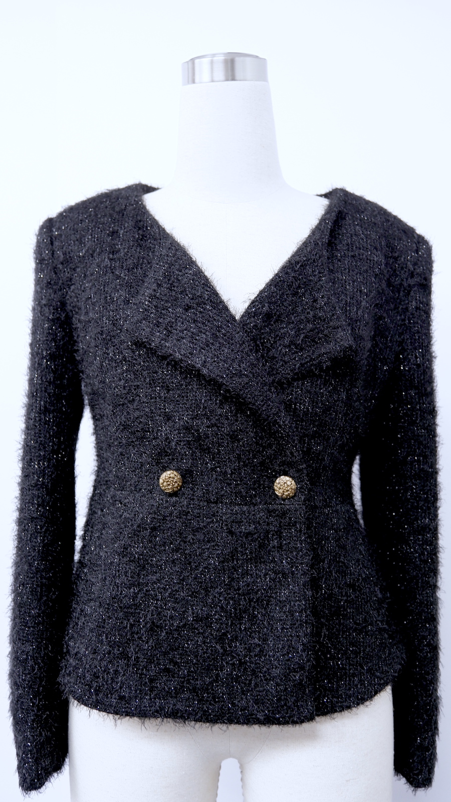 Áo vest dạ tweed đen-VE181222