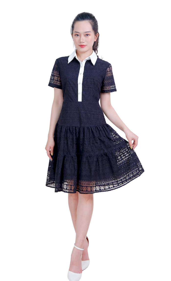 Đầm ren cổ đức phối-VLT3923