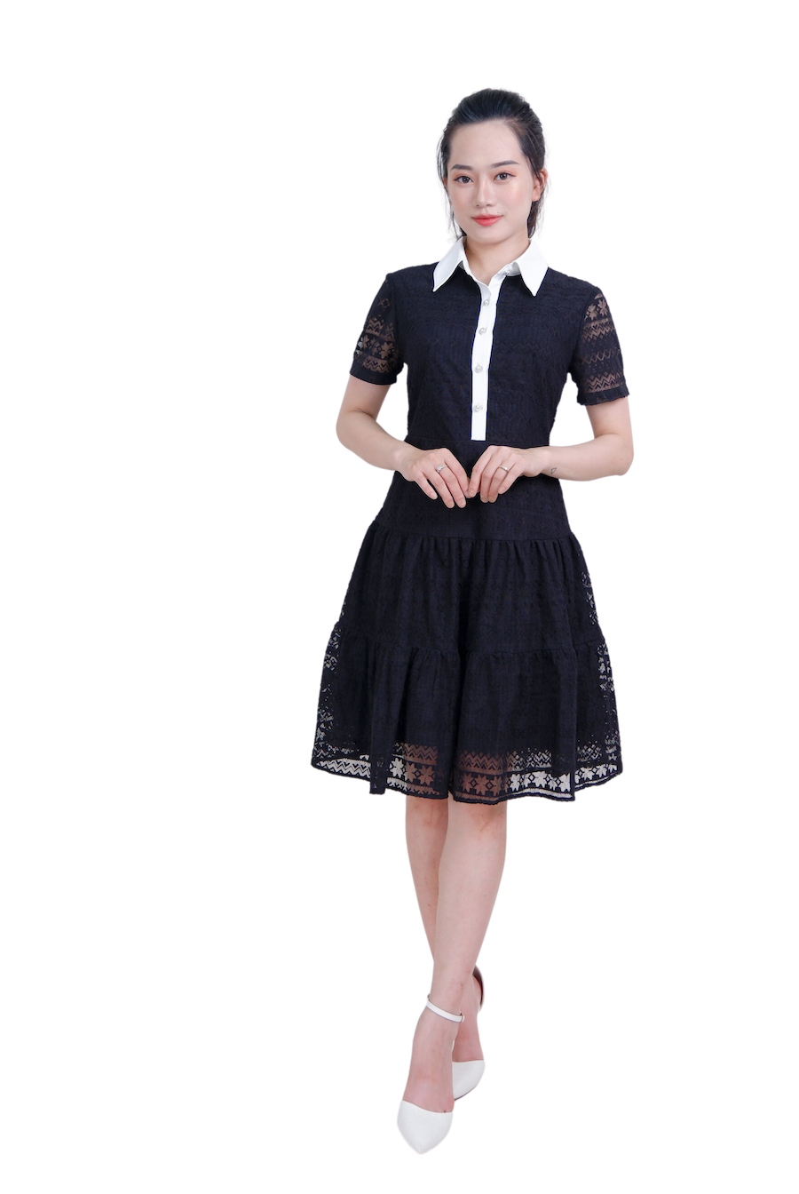 Đầm ren cổ đức phối-VLT3923