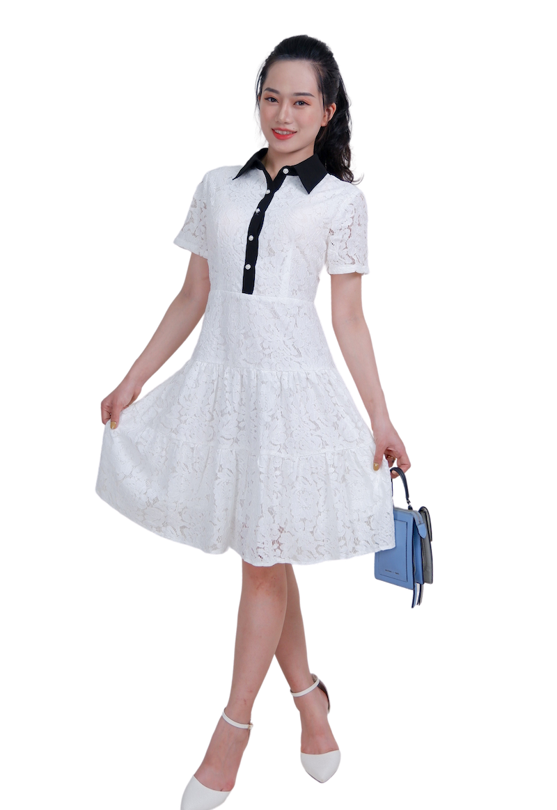 Đầm ren cổ đức phối-VLT3923