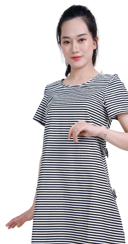 Đầm kẻ đính nơ-VLT4923