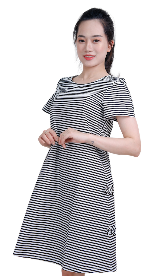 Đầm kẻ đính nơ-VLT4923