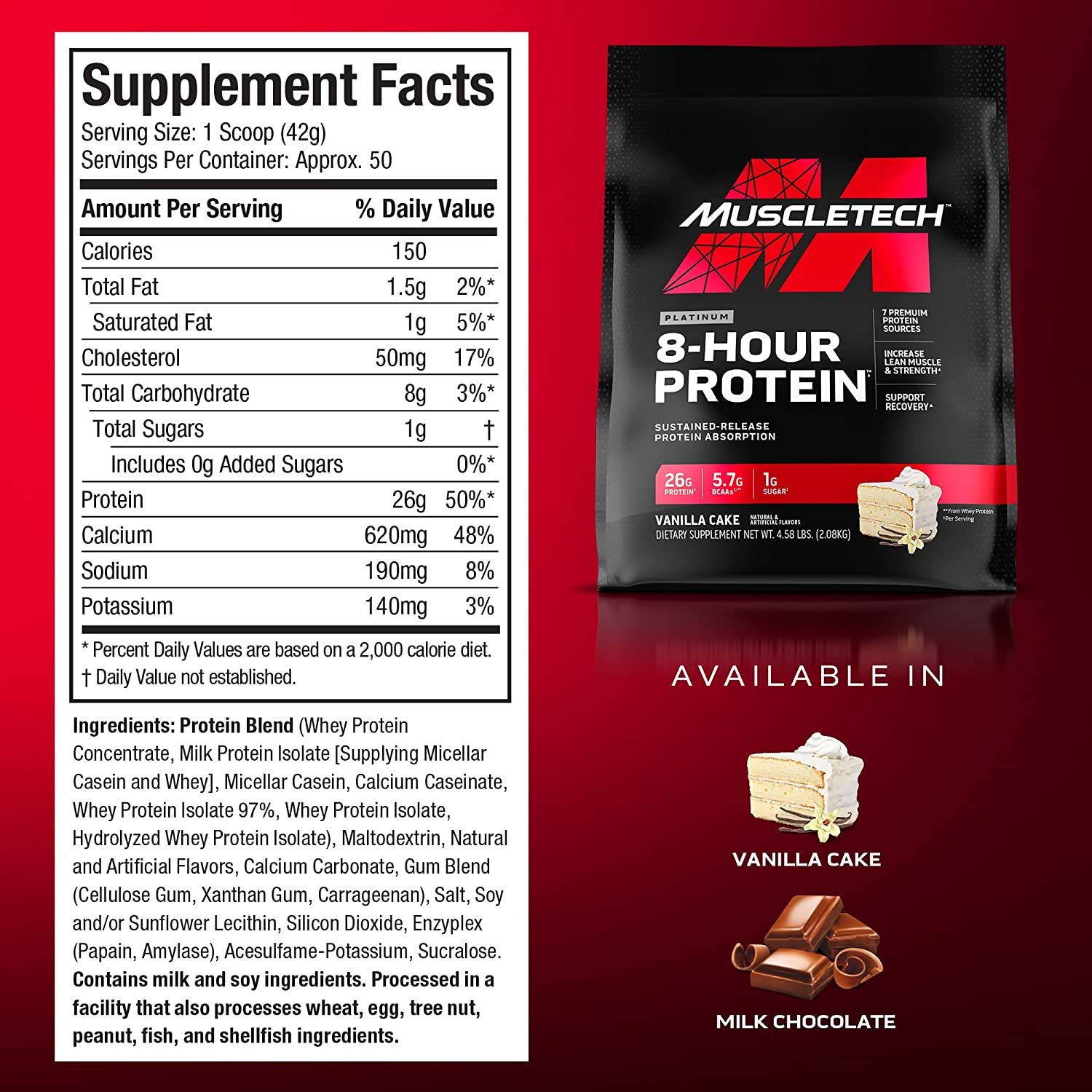 Muscletech 8 Hour Protein - Nguồn Protein Hỗn Hợp Cao Cấp - Nuôi dưỡng cơ bắp của bạn trong những 8 giờ