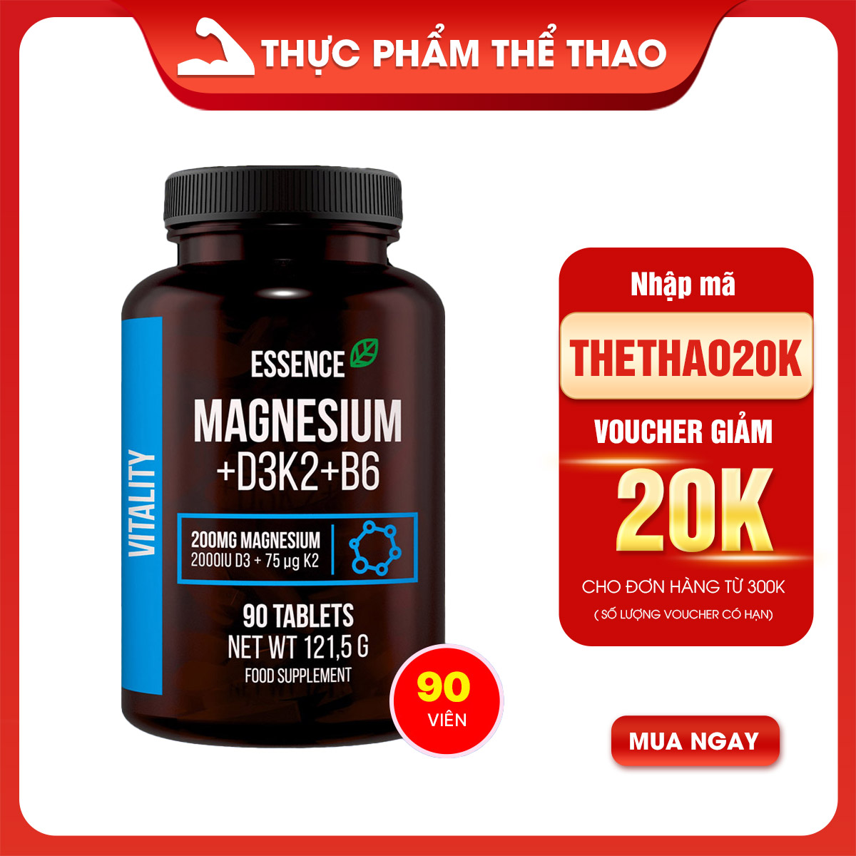 Essence Magnesium + D3K2 + B6 90 viên