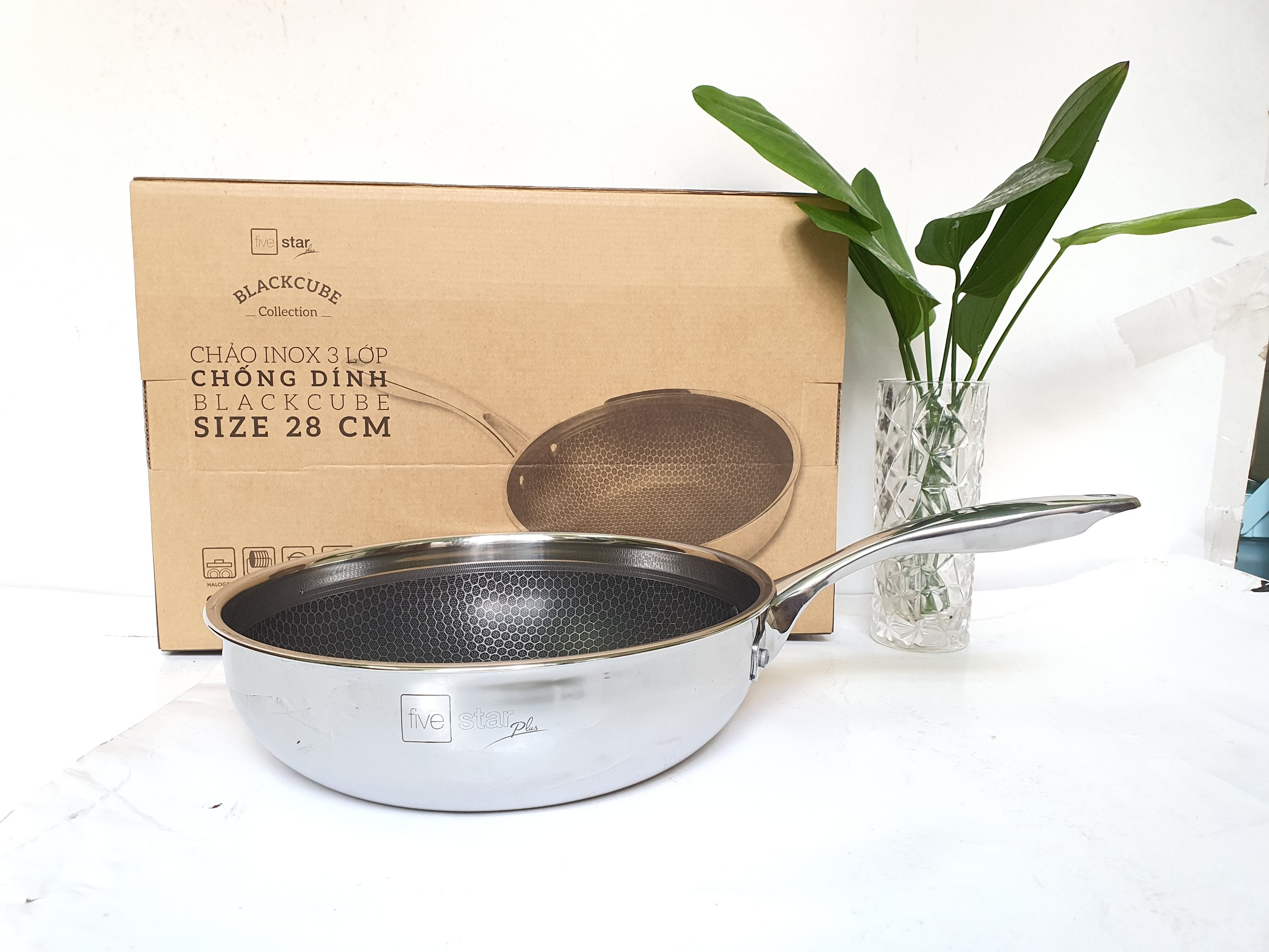 Chảo Sâu Lòng Chống Dính 3 Lớp Inox 304 Fivestar Blackcube 30cm Đáy Liền FPC30003