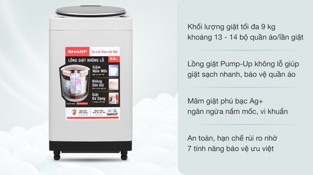 Máy giặt Sharp 9 kg ES-W90PV-H