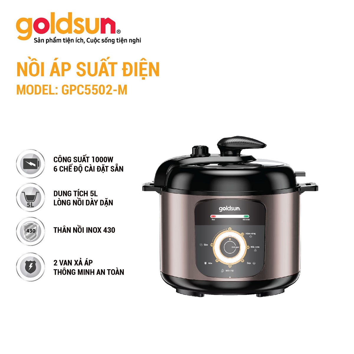 Nồi áp suất điện cơ GOLDSUN 5 LÍT GPC5502-M