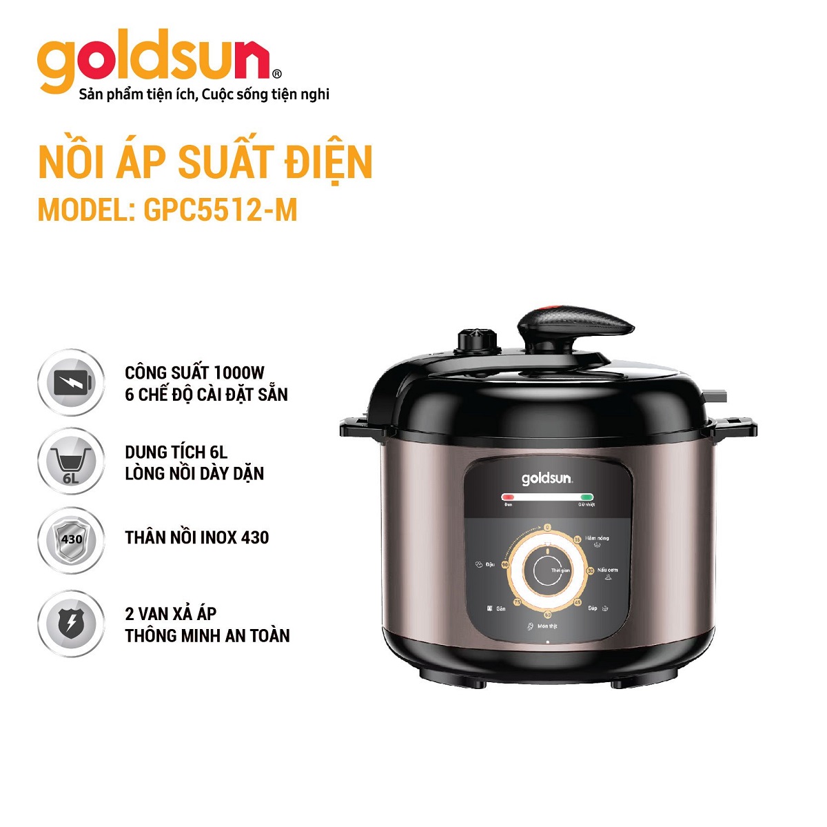 Nồi áp suất điện Goldsun GPC5512