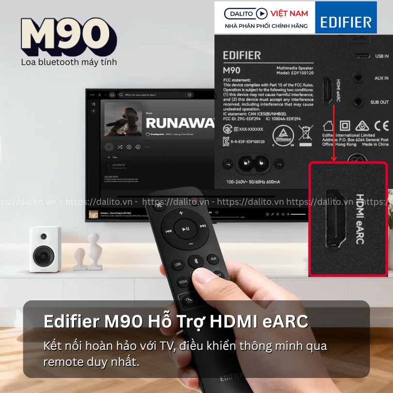Kết nối HDMI eARC linh hoạt trên loa Edifier M90 thông minh.
