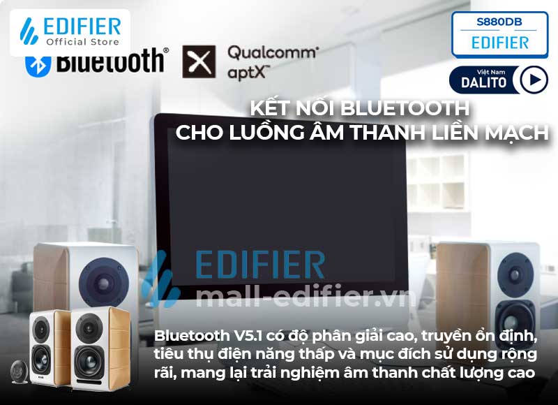 Edifier S880DB kết nối bluetooth với codec AptX