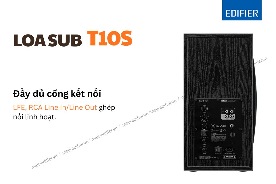 Cổng LFE và RCA trên Loa sub Edifier T10s.