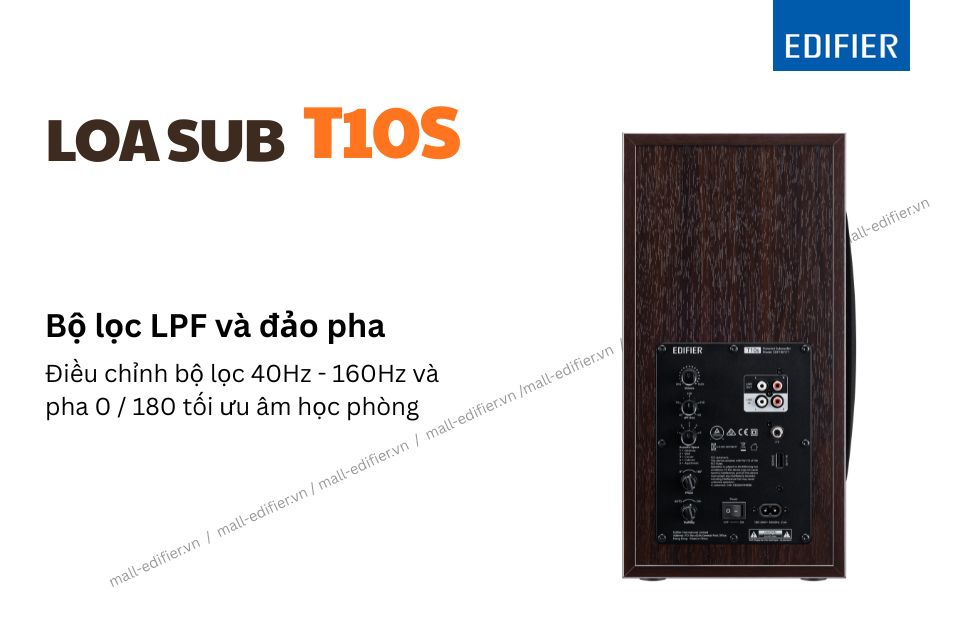 Loa sub Edifier T10s tích hợp bộ lọc thông thấp.