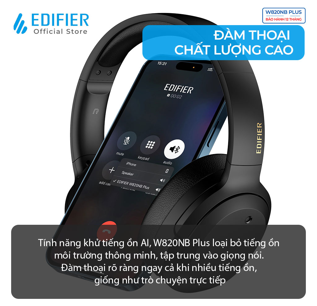 Tai nghe Edifier W820NB Plus đàm thoại tốt với 5 mic