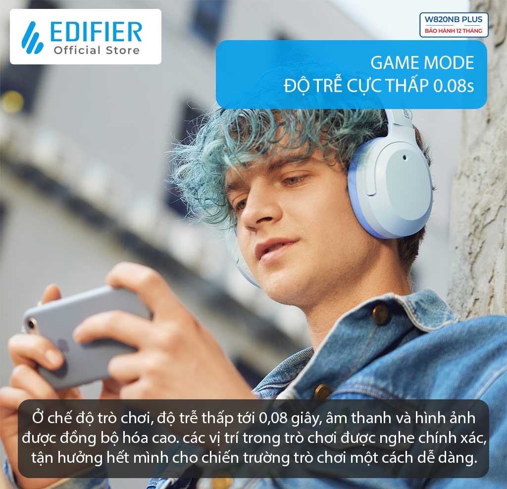 Tai nghe bluetooth Edifier W820NB plus chơi game mượt mà