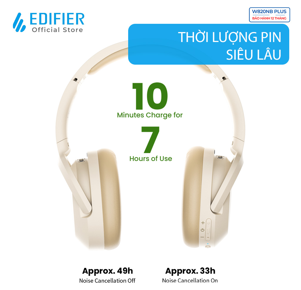 Tai nghe bluetooth Edifier W820NB plus nghe nhạc 49 giờ liên tục