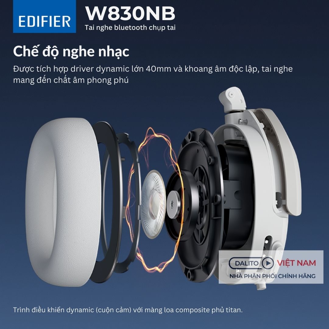 Edifier W830NB mang lại chế độ nghe nhạc sống động sử dụng driver dynamic