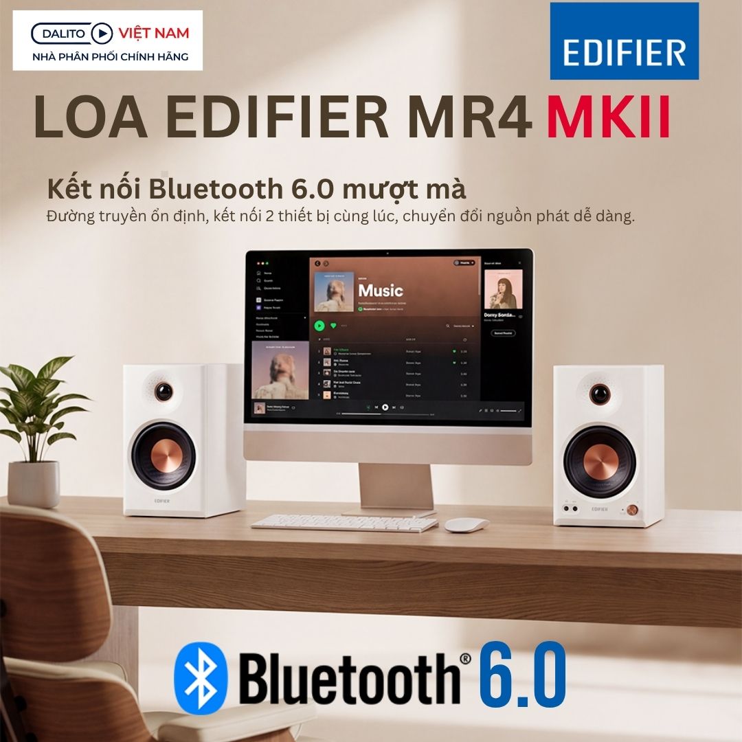 Kết nối Bluetooth 6.0 mượt mà cùng loa kiểm âm Edifier MR4 MKII thế hệ mới.