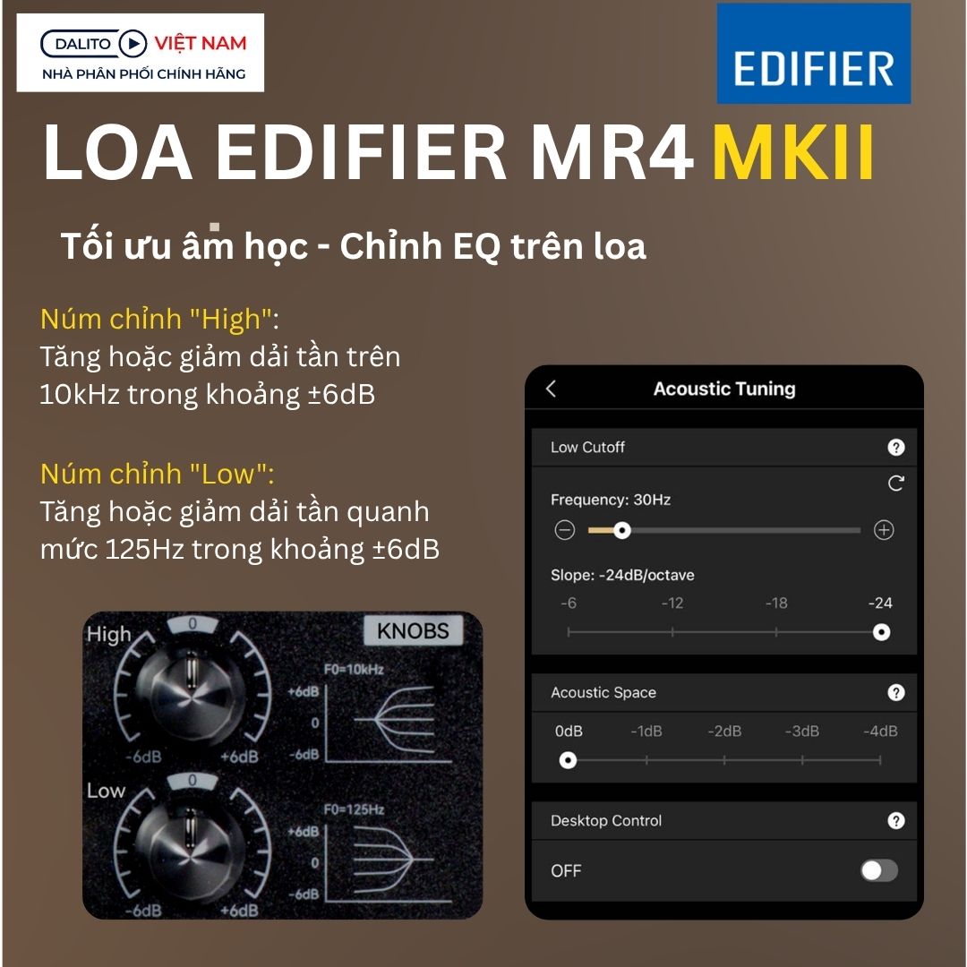 Chuyển đổi hai chế độ âm thanh linh hoạt trên loa kiểm âm Edifier MR4 MKII.