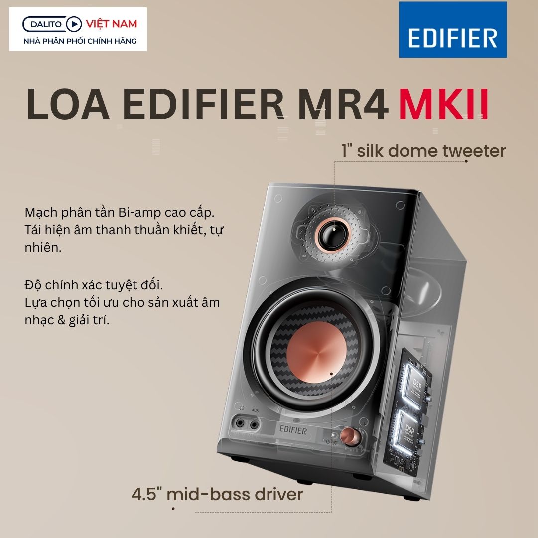 Cấu trúc củ loa cải tiến trên loa kiểm âm Edifier MR4 MKII chính hãng.
