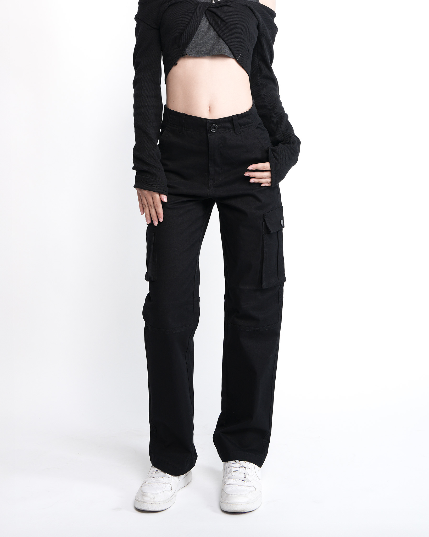 Quần Cargo Nữ Ống Suông Túi Hộp KQSTYLING Form Rộng Màu Đen C1