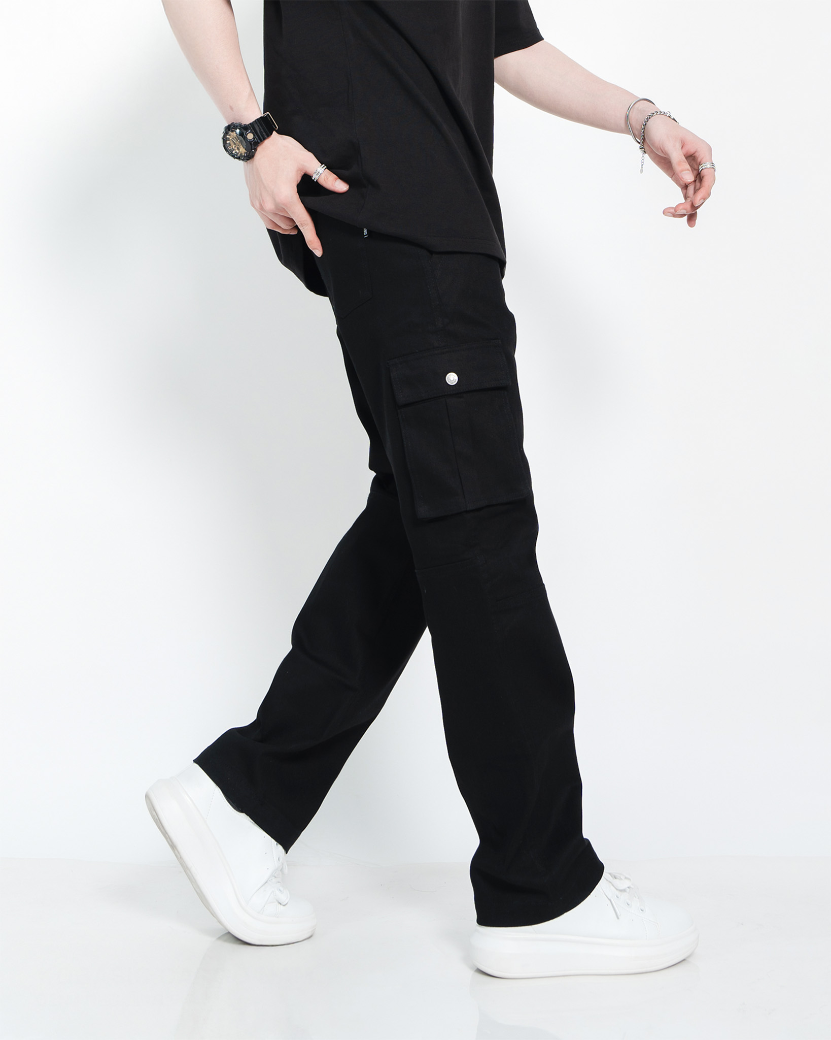 Quần Cargo Nam Túi Hộp Kaki Co Giãn Ống Đứng Màu Đen I KQSTYLING C1