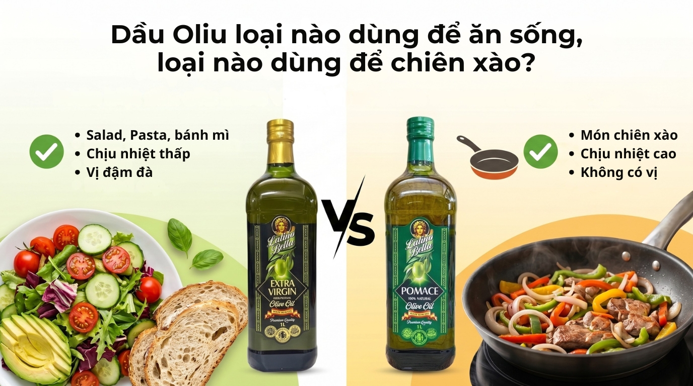 Dầu Oliu loại nào dùng để ăn sống, loại nào dùng để chiên xào?