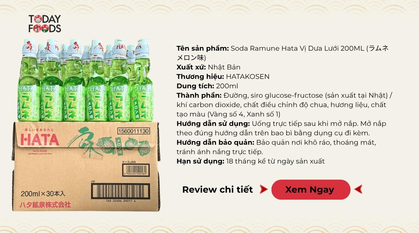 Đánh giá Soda Ramune Hata Nhật Bản Vị Dưa Lưới 200ML (Thùng 30 Chai)