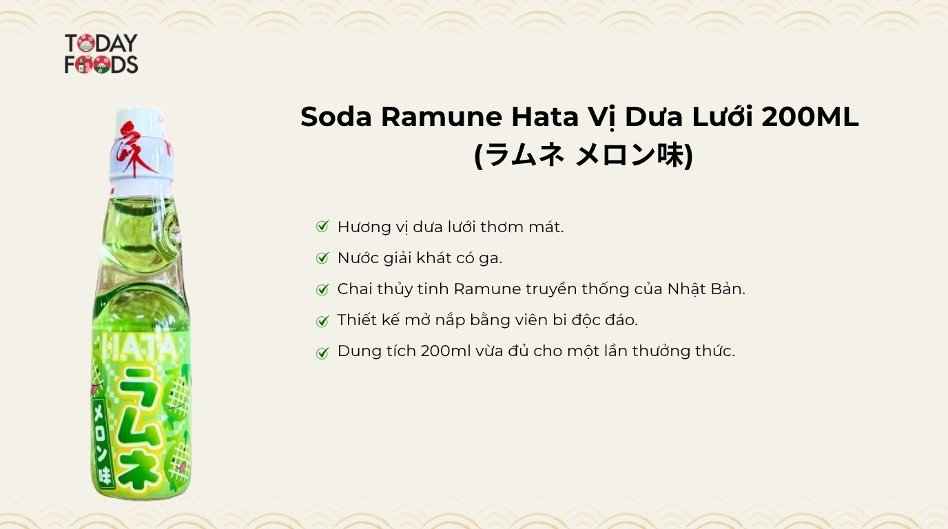 Đánh giá Soda Ramune Hata Vị Dưa Lưới 200ML 