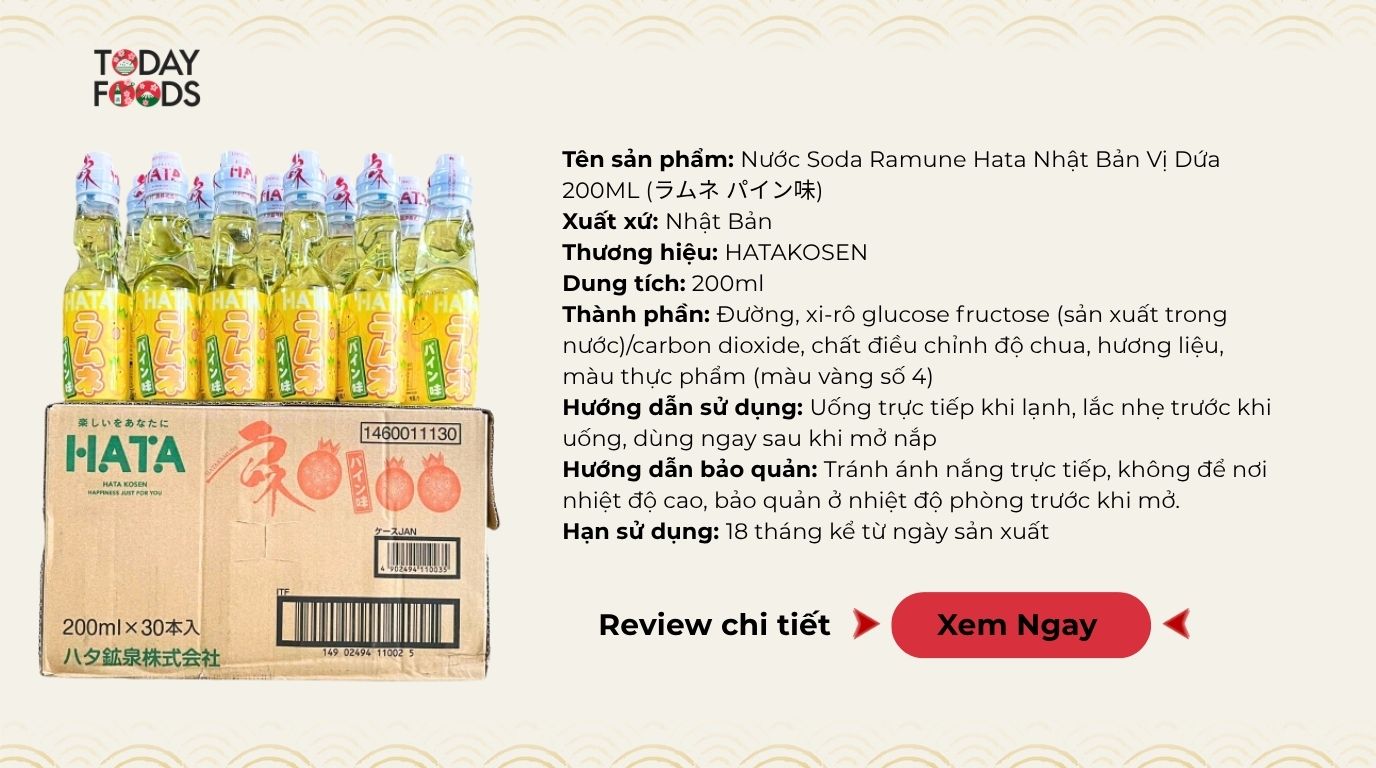 Đánh Giá Thùng Nước Soda Ramune Hata Nhật Bản Vị Dứa 200ML