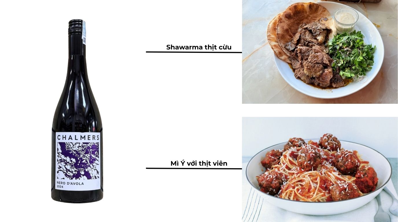 Các Món Gợi Ý Dùng Với Rượu Vang Đỏ Chalmers Nero D’Avola 2024 12.7% 750ML