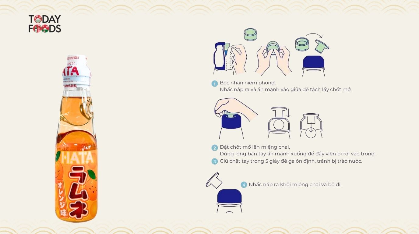 Cách mở nắp chai Soda Ramune Hata Vị Cam 200ML (Chai)
