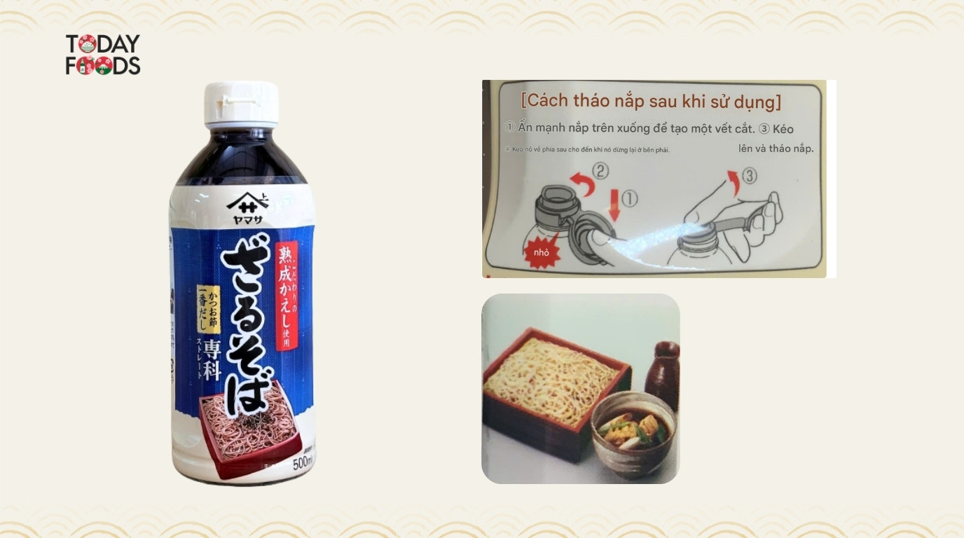 Cách mở nước tương Tsuyu Zaru Soba Senka Yamasa 500ML