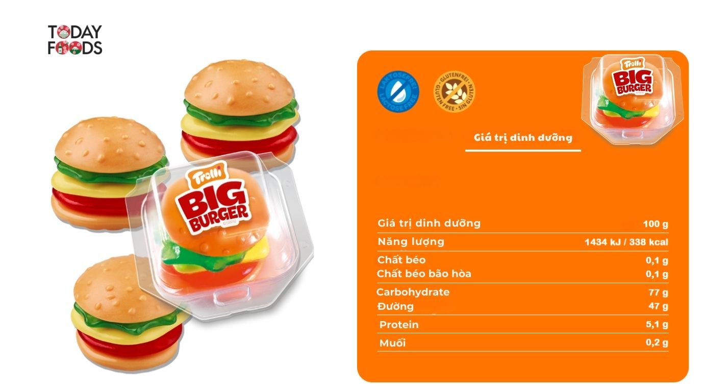 Giá trị dinh dưỡng Kẻo Dẻo Trolli Big Burger Vị Trái Cây 50G