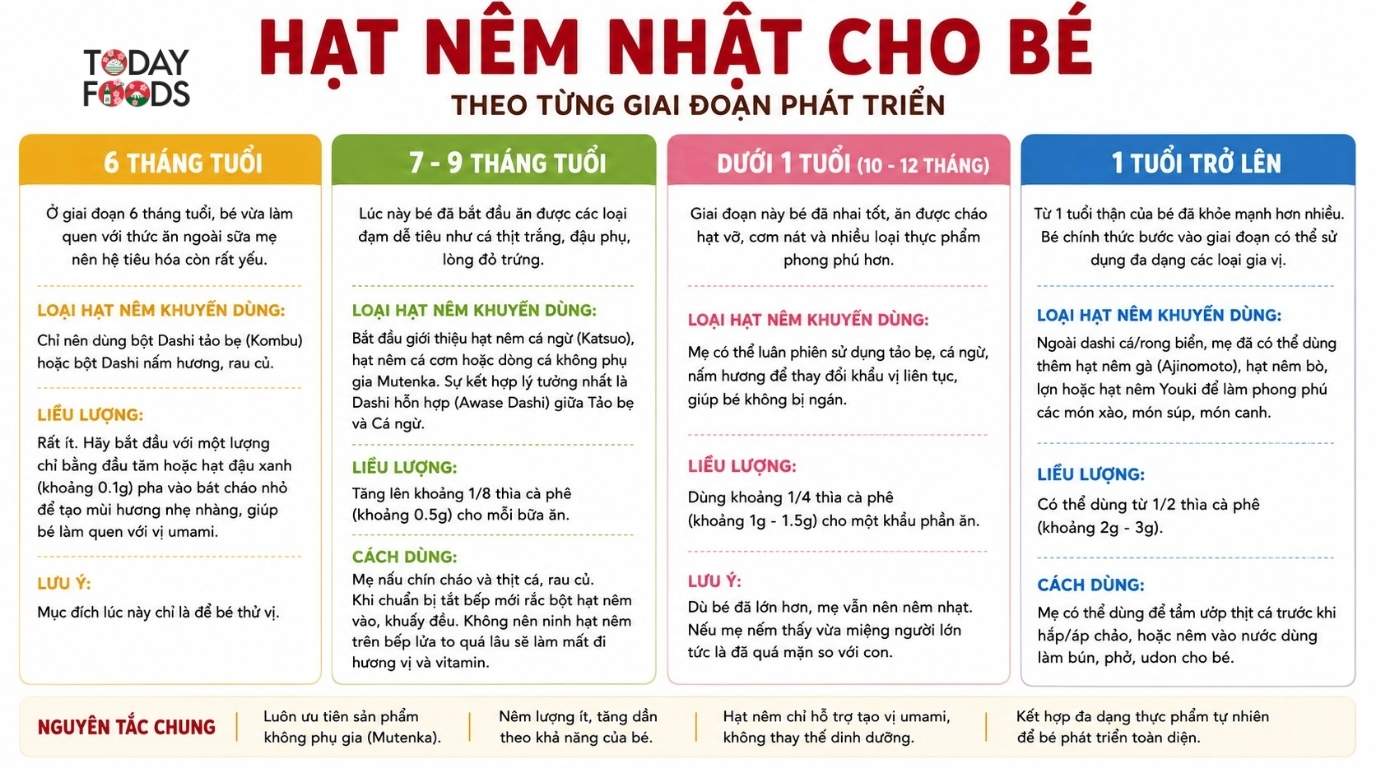 Hướng dẫn cách sử dụng hạt nêm Nhật cho bé theo từng độ tuổi