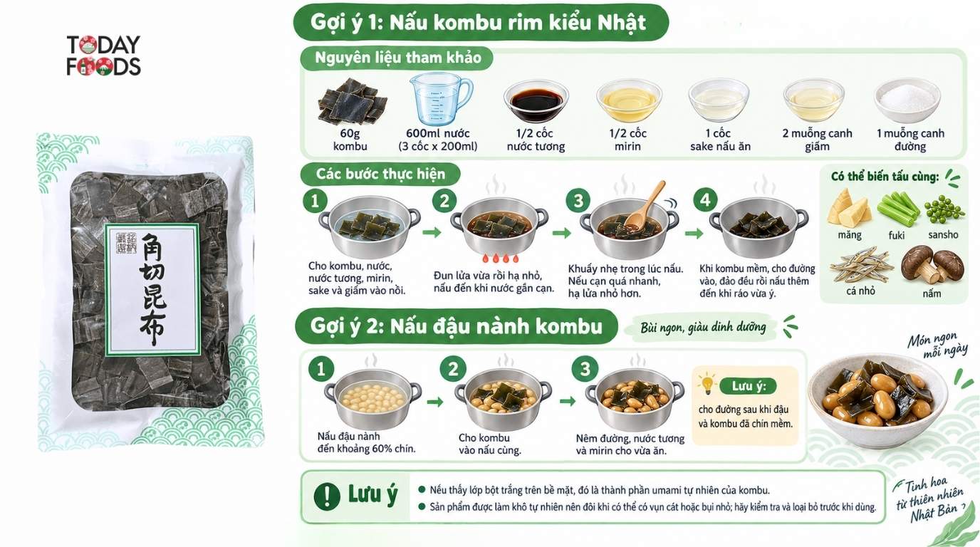 Hướng Dẫn Sử Dụng Tảo Bẹ Kombu Cắt Sẵn Hidaka 90G
