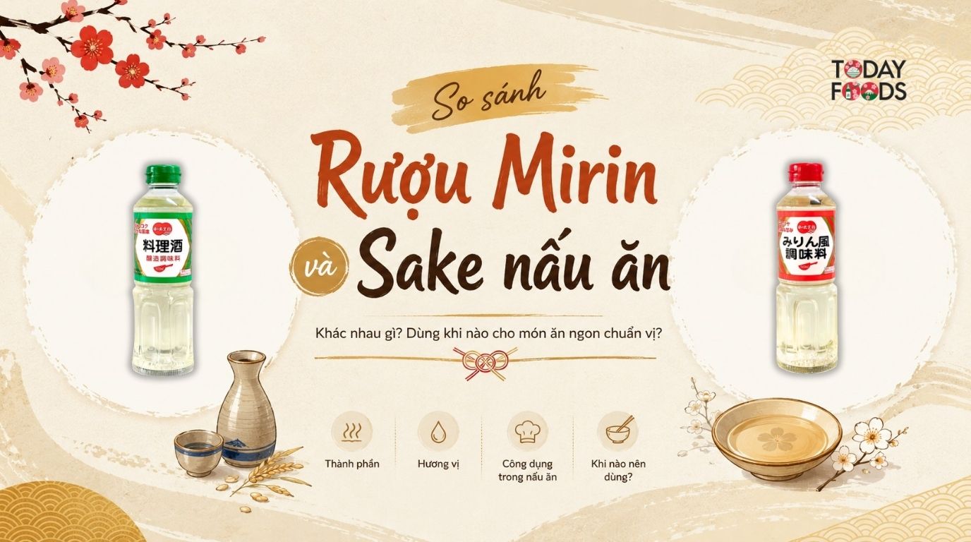 Rượu Mirin và Sake nấu ăn khác nhau thế nào? Khi nào dùng loại nào?