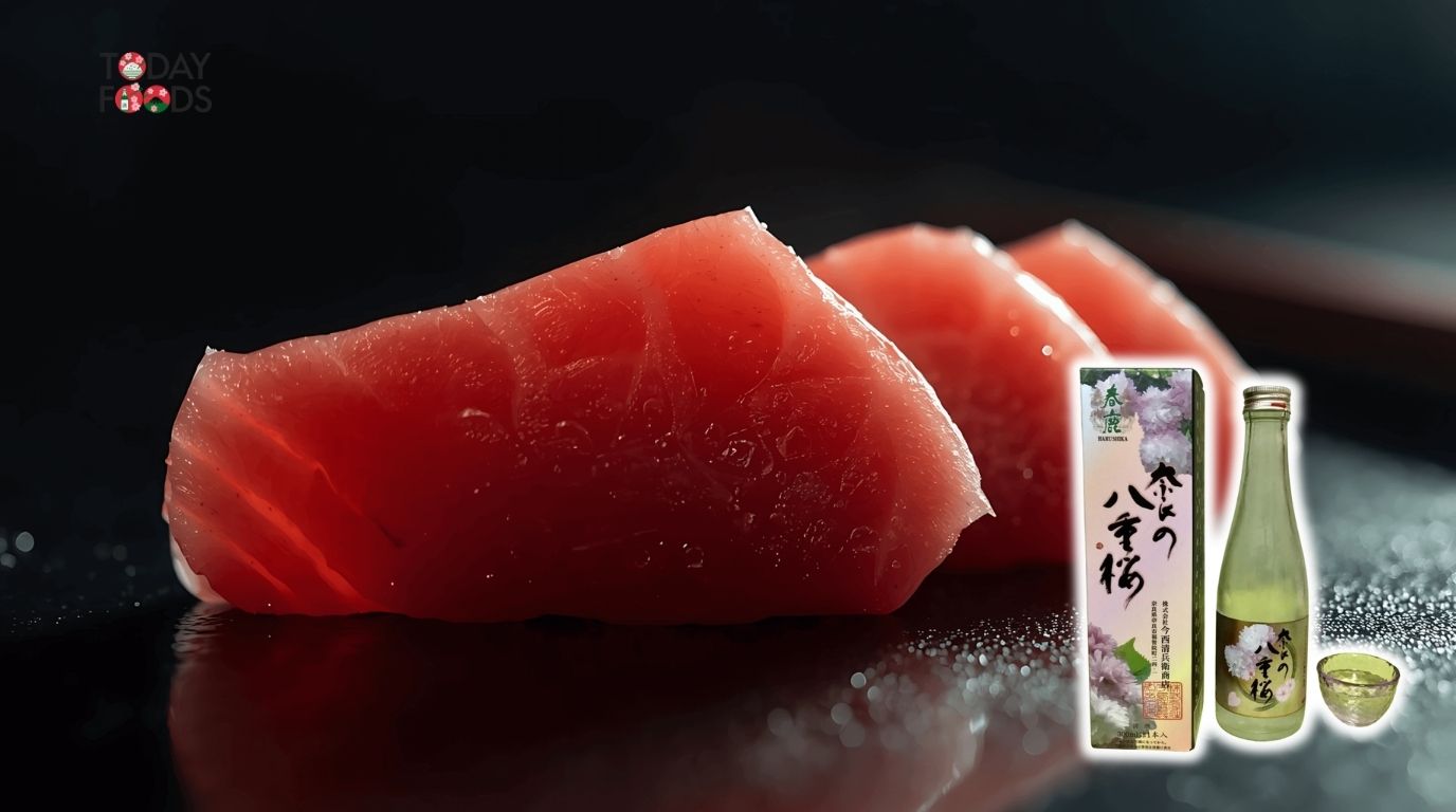 Rượu sake Harushika Nara no Yaezakura Junmai Sake 720ml thưởng thức với sashimi