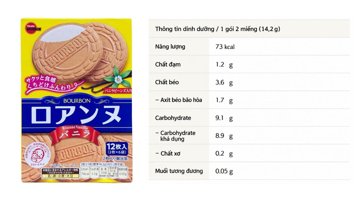 Thông Tin Dinh Dưỡng Bánh Quy Bourbon Vị Vani 85.2G