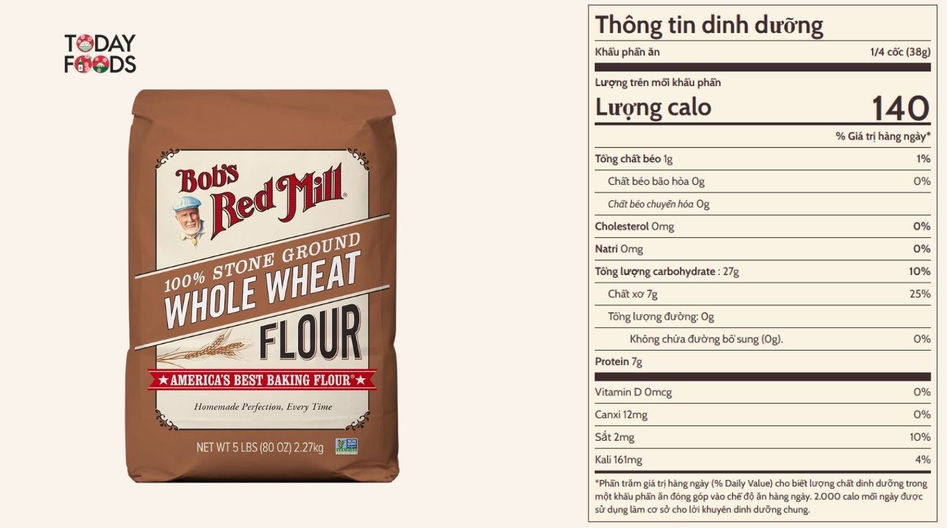 Thông Tin Dinh Dưỡng Bột Mì Nguyên Cám Bob's Red Mill 2.27KG 
