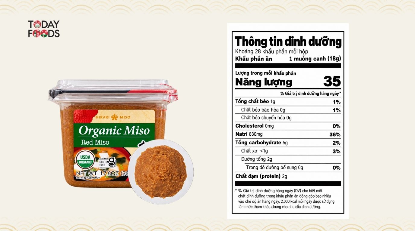 Thông Tin Dinh Dưỡng Tương Miso Đỏ Hữu Cơ Hikari Miso 500G