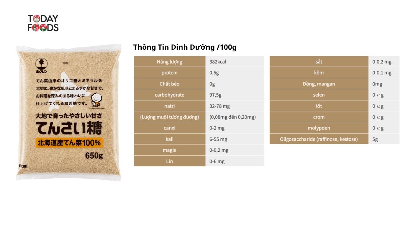 Thông Tin Dinh Dưỡng Đường Củ Cải Tensai Hokuren 650G