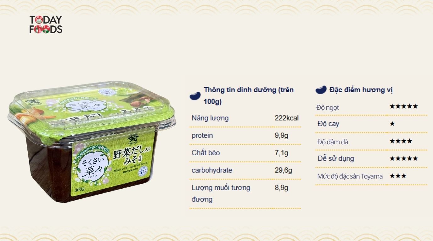 Thông Tin Dinh Dưỡng Và Hương Vị Miso Dashi Rau Củ Trộn Sẵn Giảm Muối Yamagen 300G